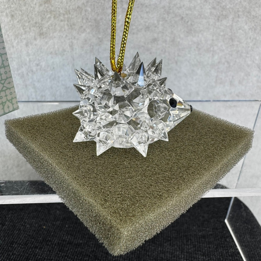 Vtg Cut Crystal Hedgehog Ornament Christmas Holiday Figurine Gold Cord Box - Picture 6 of 11